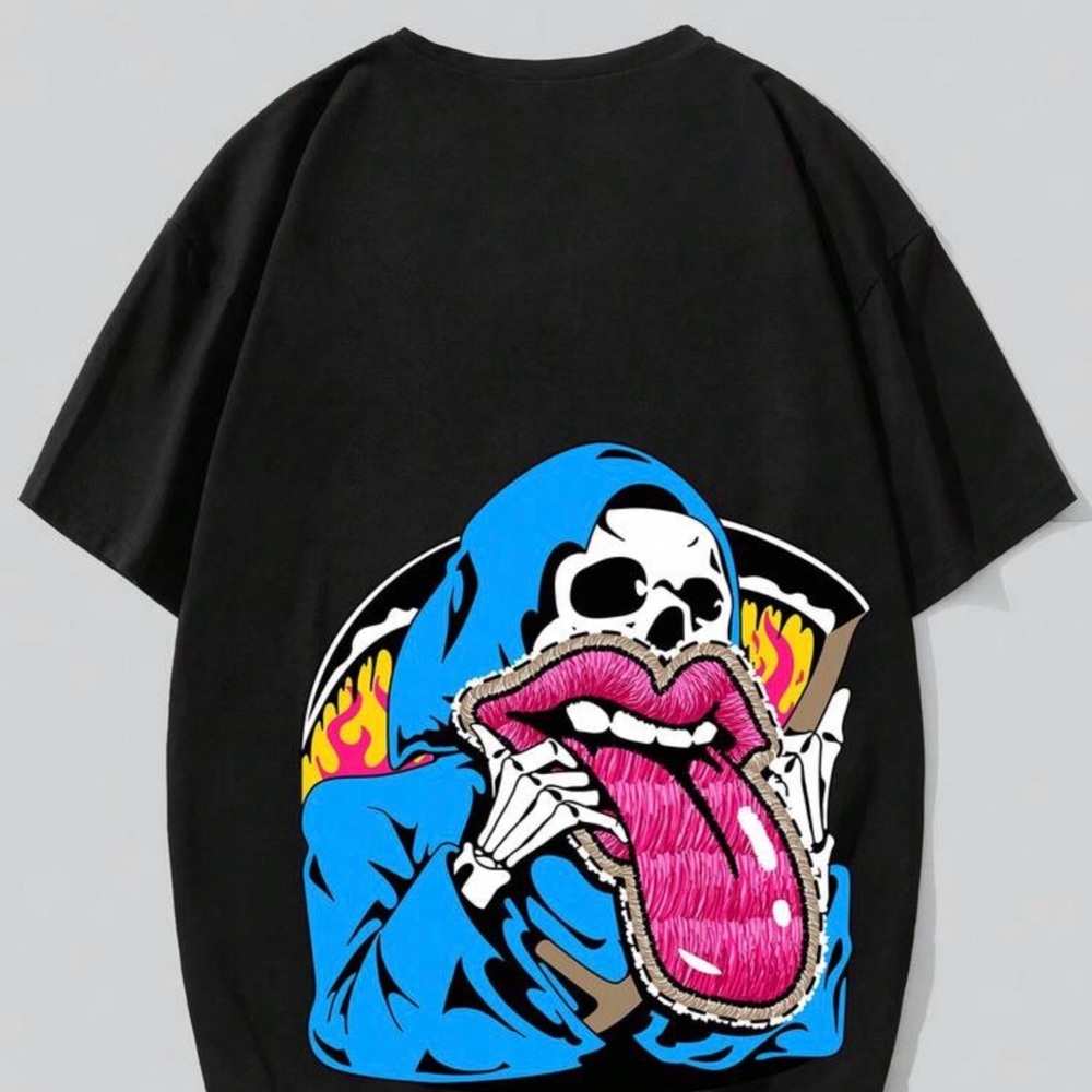 ROMWE Black Graphic Skull Tee